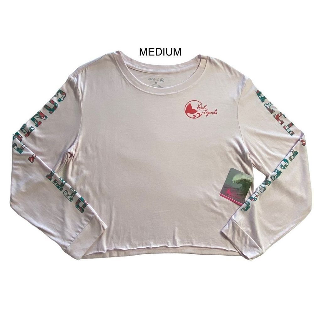 REEL LEGENDS Women’s MEDIUM Logo Long Sleeve LIGHT PINK T-Shirt